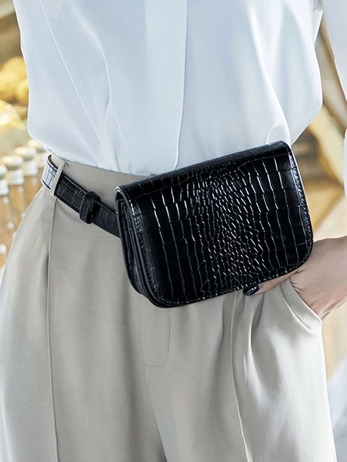 Fashionable women's waist multifunctional crocodile pattern PU leather small bag, casual sports diagonal cross chest bag