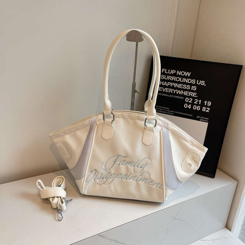 Bowling Handbag for Women, Large Capacity Embroidered Letter Single Shoulder Crossbody Sports Travel Underarm Bag, 2025 New Casual Versatile Fashion C