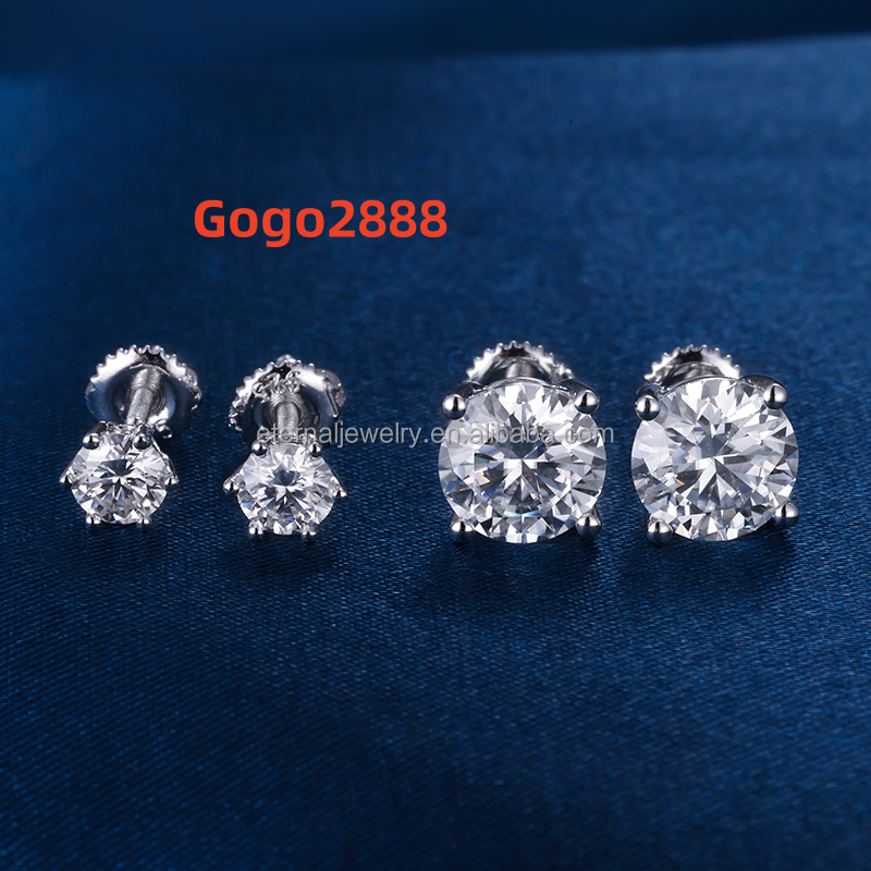 Factory Price 925 Sterling Silver Zircon VVS D Moissanite Diamond 9k 10k 14k 18k Gold Plated Stud Earrings Men Women