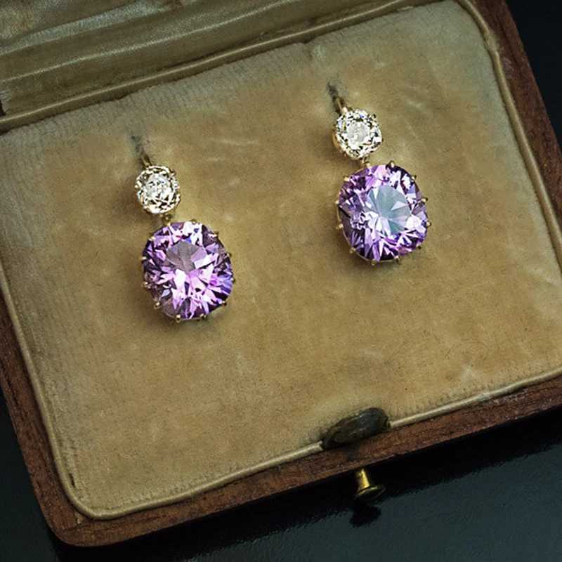 Huitan Charming Purple Drop Earrings for Women Temperament Jewelry Brilliant Cubic Zirconia Earrings Party Fashion Accessories Y250510