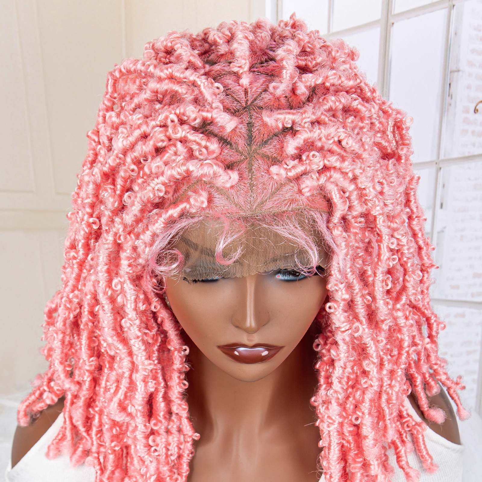 Pink Synthetic Full Lace Braided Wigs Knotless Crochet Hair Wig for Black Women Colorful Butterfly Locs Box Braiding Wigs