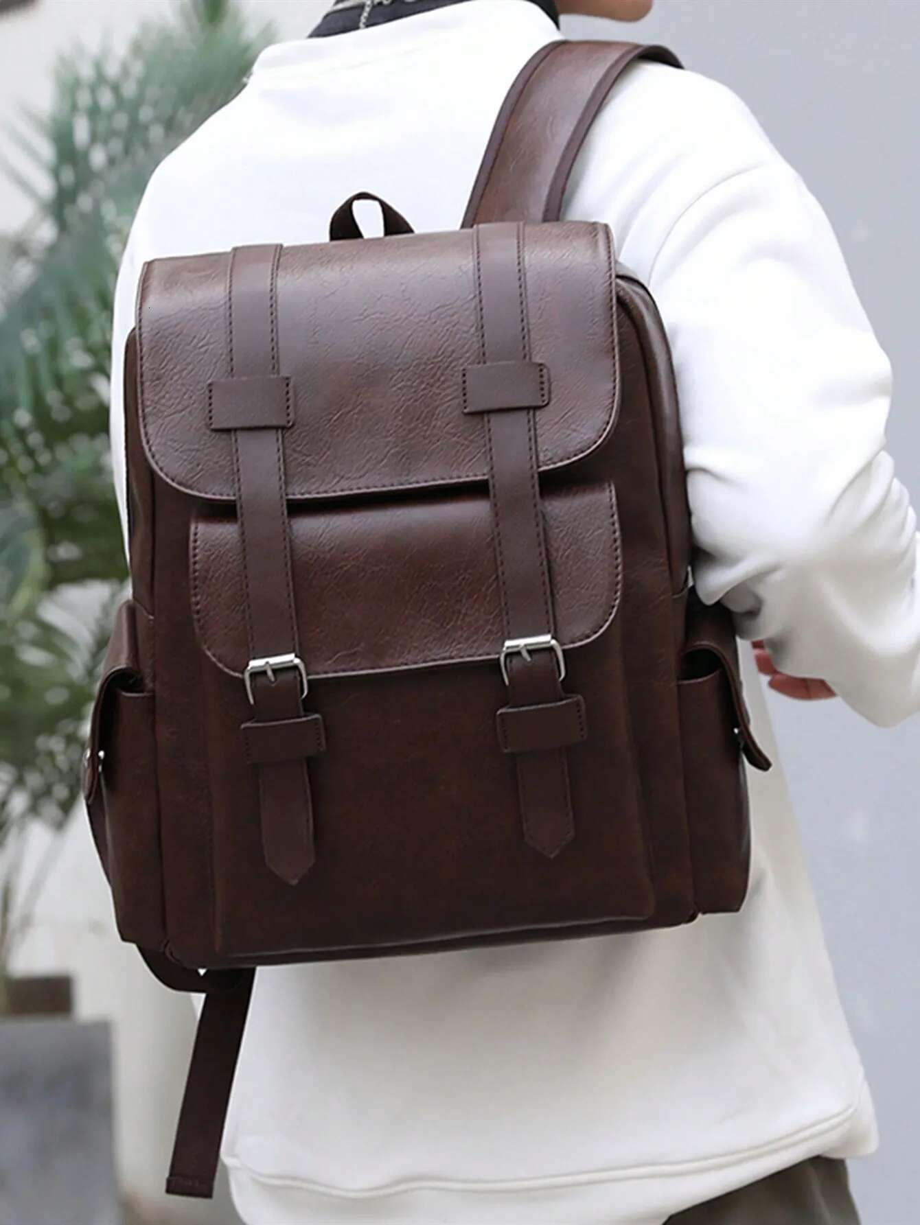 Vintage Style Men's PU Leather Backpack, Waterproof and Durable with Large Capacity 14.7-inch Laptop, Ideal for Traveling