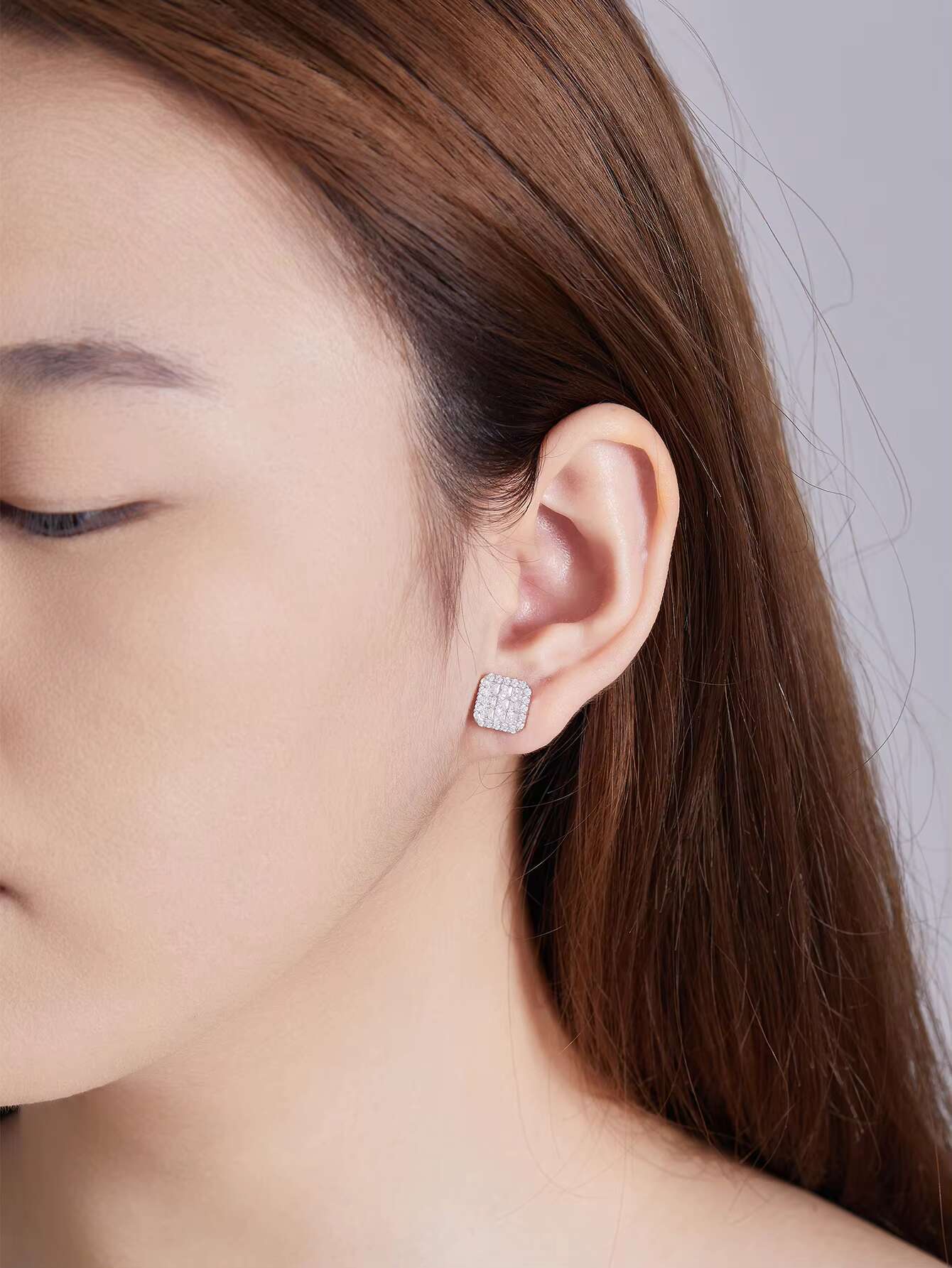 Custom Hip Hop Fully Iced Princess Cut VVS Moissanite Diamond Stud Earrings for Men Women