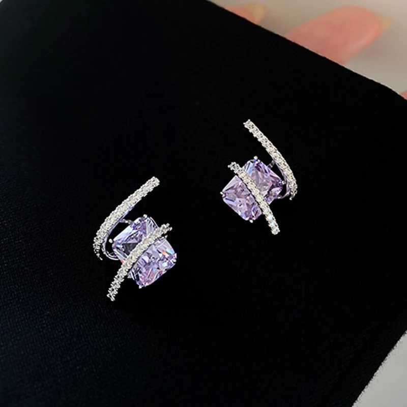 Huitan Gorgeous Purple Cubic Zirconia Stud Earrings for Women Newly Designed Bridal Wedding Accessories Aesthetic Jewelry 2023 Y250510