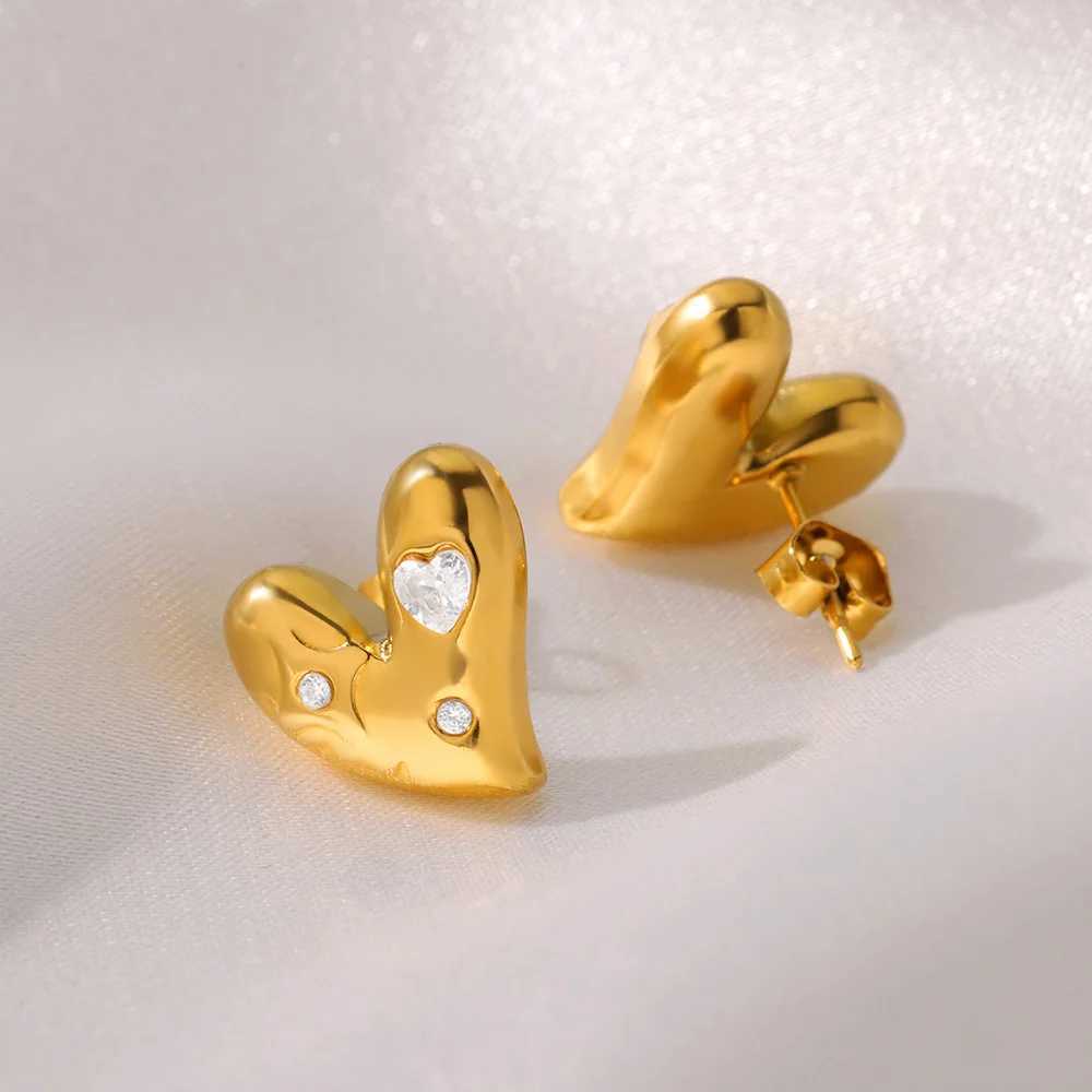 Heart Stud Earrings For Women Waterproof Gold Color Stainless Steel Earrings 2024 Trend Ear Jewelry Freeshiping Items Arrested Y250510