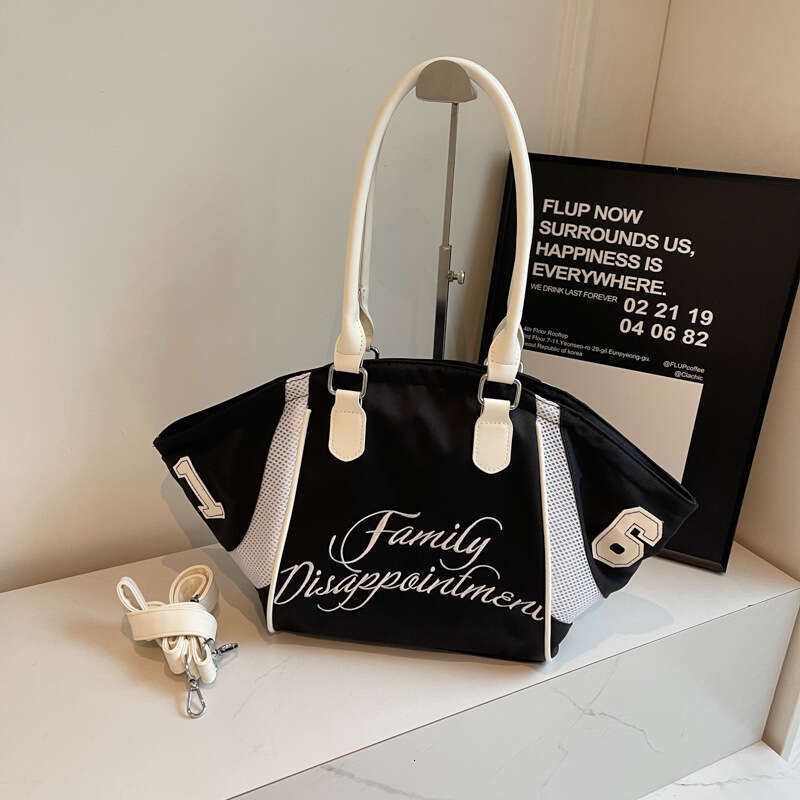 Bowling Handbag for Women, Large Capacity Embroidered Letter Single Shoulder Crossbody Sports Travel Underarm Bag, 2025 New Casual Versatile Fashion C