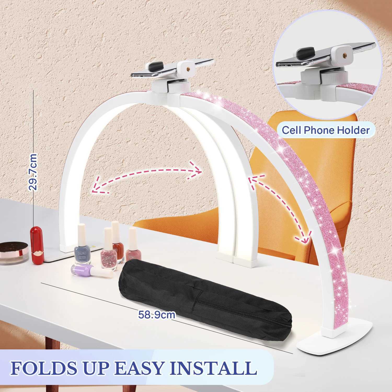 3000-6500K Nail Table Lamp With Diamond Manicure Desk Lamp With Remote LED Half Moon Light For Nails Art Tattoo Salon Eyelash W250513