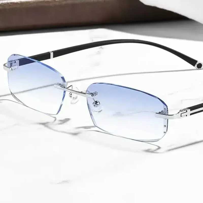Diamond Cutting Myopia Glasses Anti Blue Light Rimless Computer Near Sight Eyeglasses Mens Finished Prescription Minus Eyewear W250513