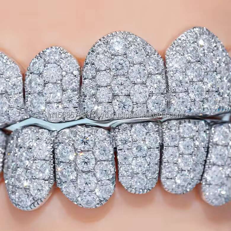 Factory Custom S925 Silver 10K 14K 18K Solid Gold Grillz Teeth Iced Out VVS Moissanite Lab Natural Diamond Grillz for Teeth