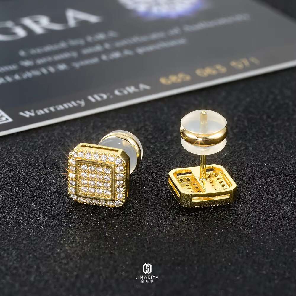 Wholesale Hot Selling Mens Square S925 Silver Moissanite Street Earrings Full Diamond Hip Hop Jewelry