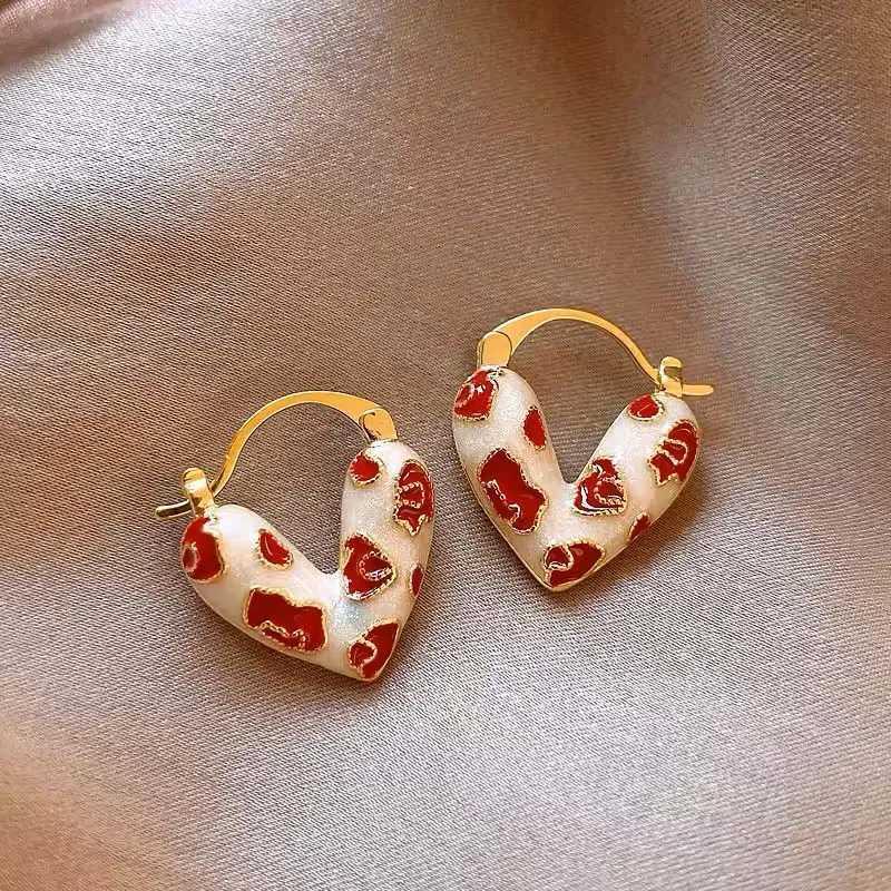 2025 Trendy Red Dripping Oil Heart Hoop Earrings For Women Girls Korean Elegant Love Dangle Earring Jewelry Gift Y250510