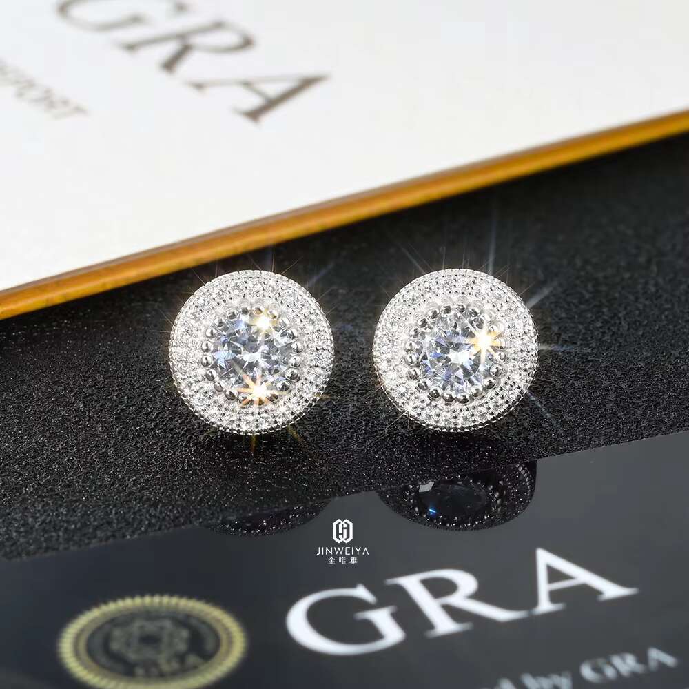 Hip Hop Mens Fashion Stud Earrings 925 Silver Gold Plated Diamond Moissanite Studs