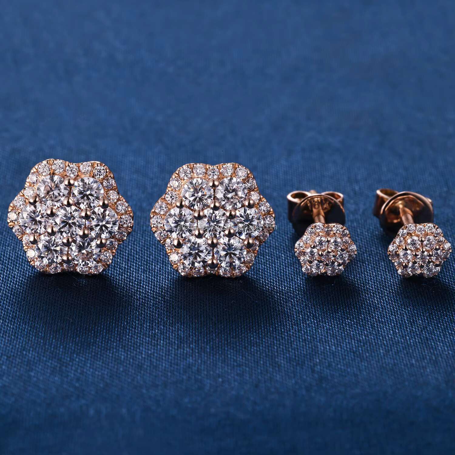 Hot Sale Trendy Pass Diamond Tester Jewelry 8mm 10mm 12mm 925 Silver 14k Solid Gold Cluster Flower Screw Back Stud Earrings