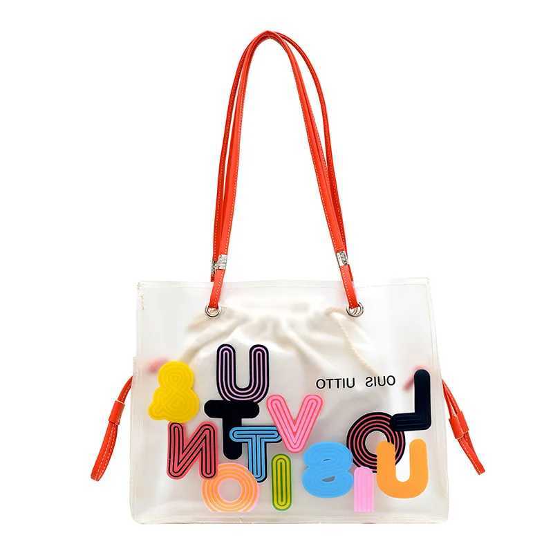Summer Large-capacity Transparent Shoulder Bag for Women with Stylish Letter Print PVC Womens Bag HandbagW250513