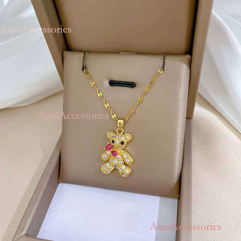 Women and Men Gold Plated Zircon Inlay Pendant Fashion Jewelry Bear Charm Pendants