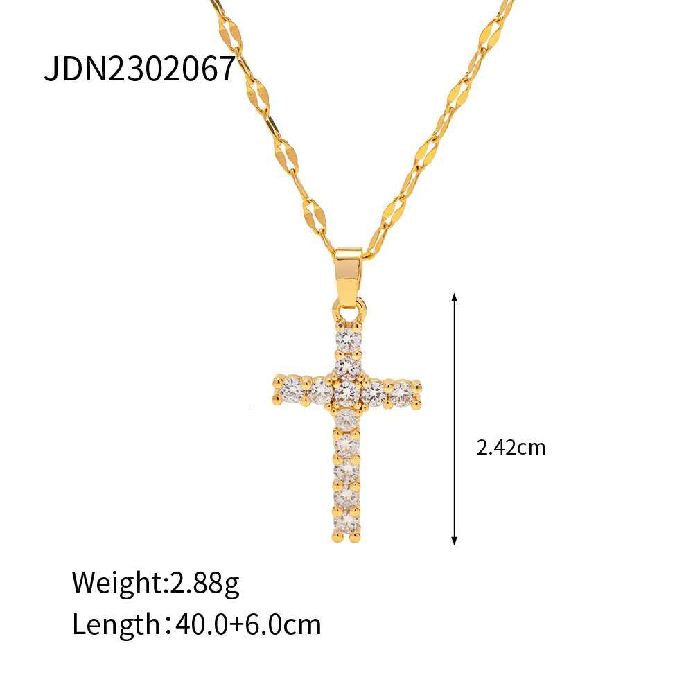 New Fashion Accessories Gold Plated Stainless Steel Declaration Cross Zircon Copper Pendant Women's Necklace