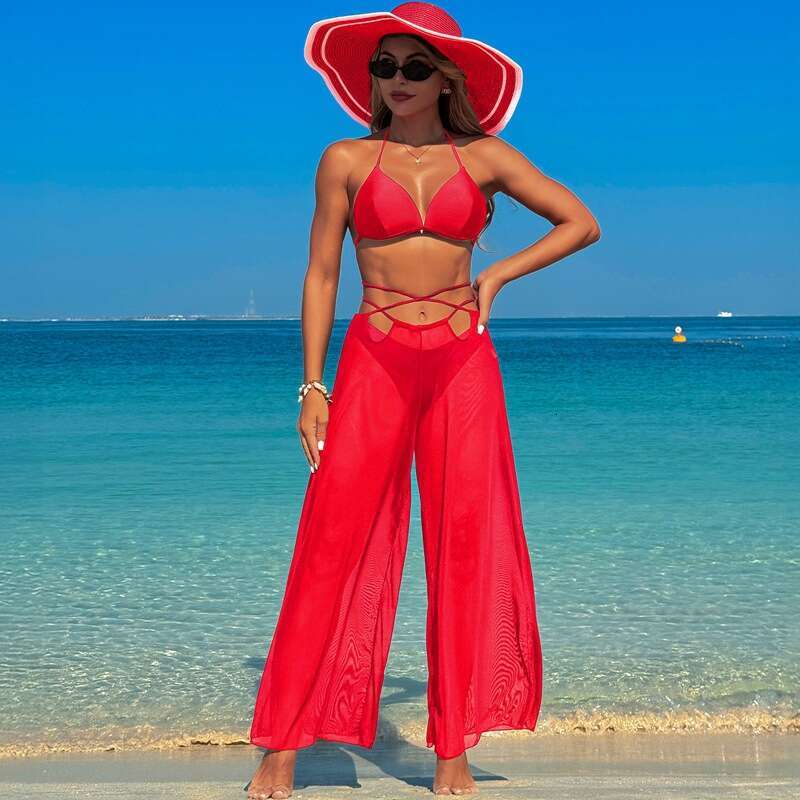 European and American adult women's hot spring three piece set swimwear bikini swimsuit 2025 new style chic elegant clothing