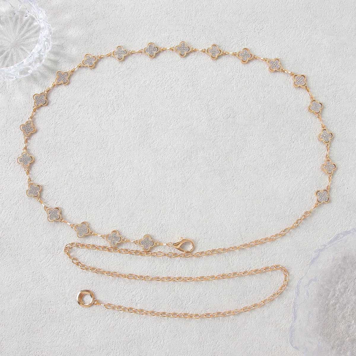 Simplicity Single-layer Four Leaf Star Alloy Waist Chain Street Photo Womens Body ChainT250513