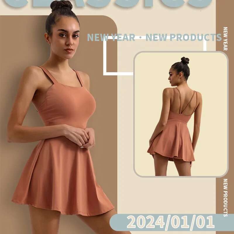 Cloud Hide SEXY Back Sports Dress Pocket Tennis Dresses Women Safe Shorts Gym Golf One Piece Yoga Suit Fiess Dance Long Skirt