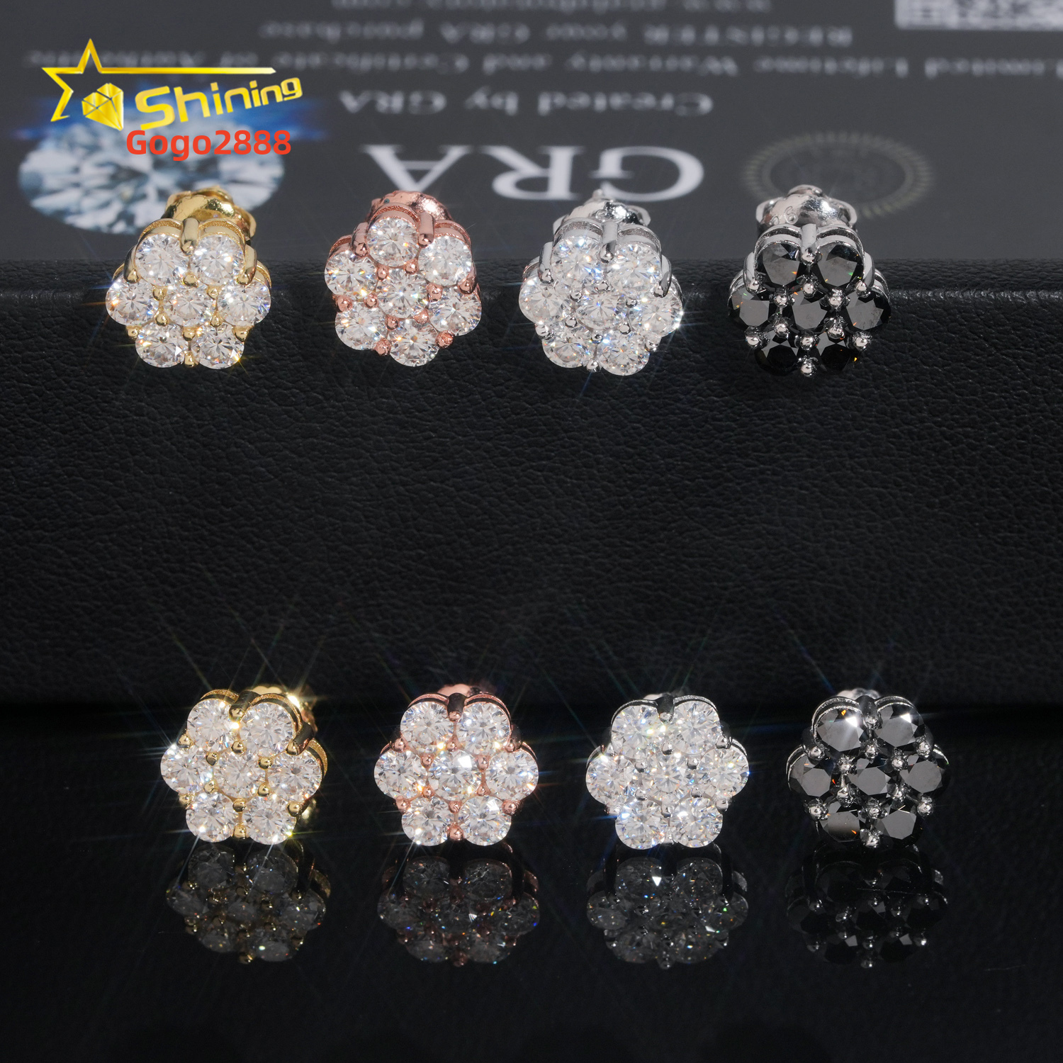 Hip Hop Popular Cluster Stud Earrings Moissanite GRA Certificated Screw Back Flower Earrings Women Silver 925 Earrings