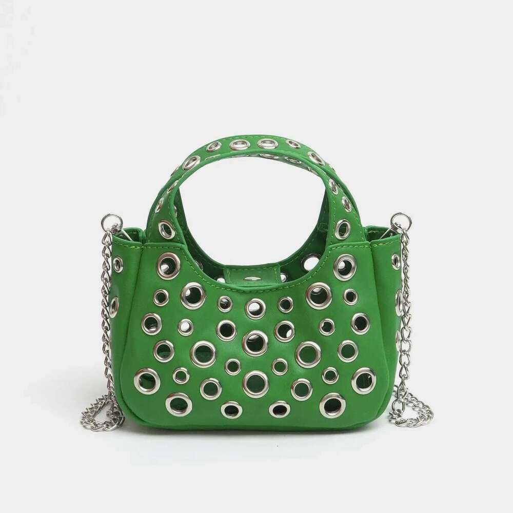 Fashion Hollow Rivet Small Tote Bag Cute Women Handbags Designer Pu Leather Chains Shoulder Crossbody Bags Trend Purses