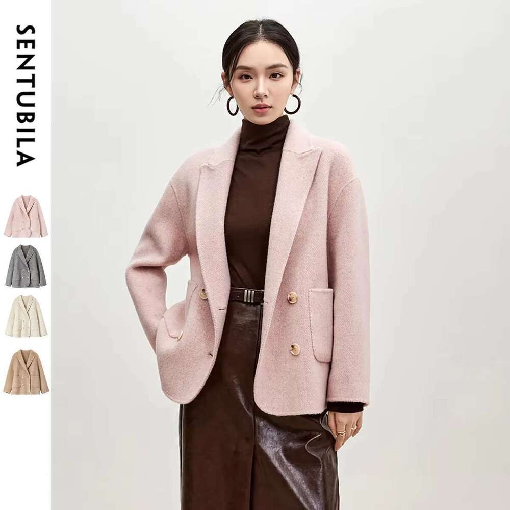 SENTUBILA Winter Oversized Woolen Coat Women 2024 New Fashion Korean Style Double Breasted Pockets Wool Jackets W44O56003