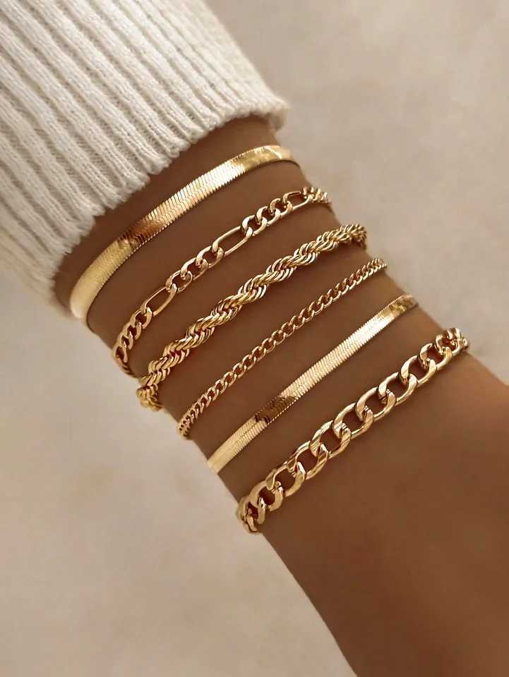 6pcs Punk Style Simple Cold Tone Chain Fashion Bracelet Set Suitable for Womens Daily Wear XJ250707