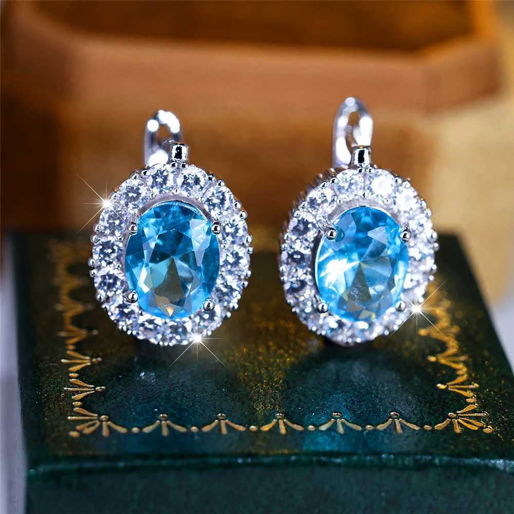 Cute Small Blue Green Zircon Stone Hoop Earrings For Women Charm Female Silver Color Wedding Jewelry Gift Y250510