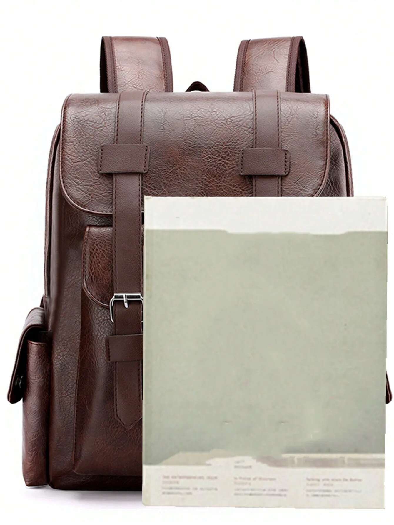 Vintage Style Men's PU Leather Backpack, Waterproof and Durable with Large Capacity 14.7-inch Laptop, Ideal for Traveling