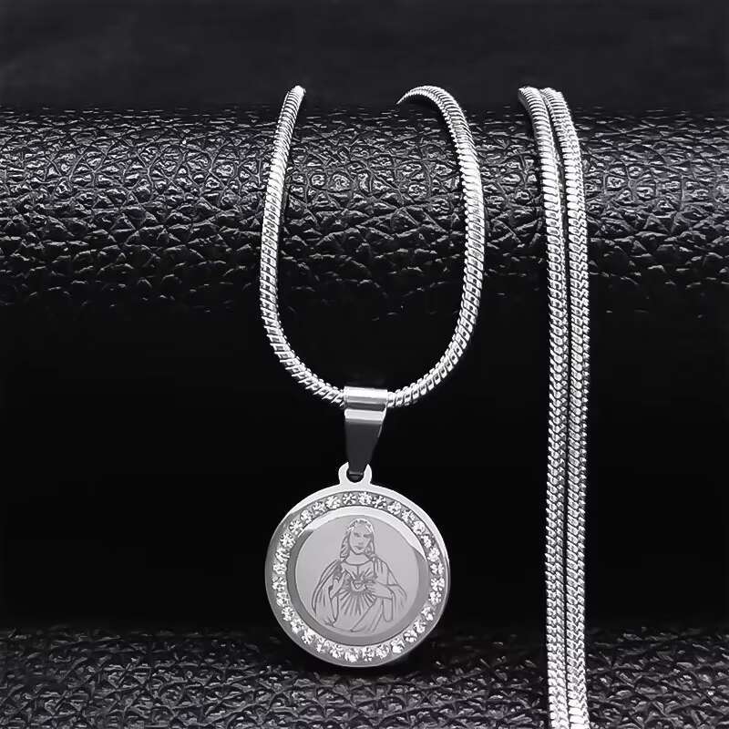 Classic Fashion Pendant Women's and Men's Necklace Stainless Steel Crystal Religious Jewelry Complete Accessories