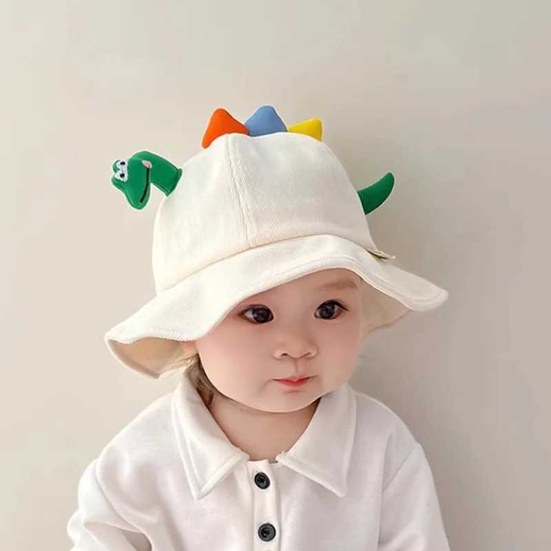 Cute Dinosaur Baby Bucket Hat Cartoon Kids Fisherman Cap 1-4year Boys Girls Solid Cotton Outdoor Sun Visors Children Basin Caps R250512