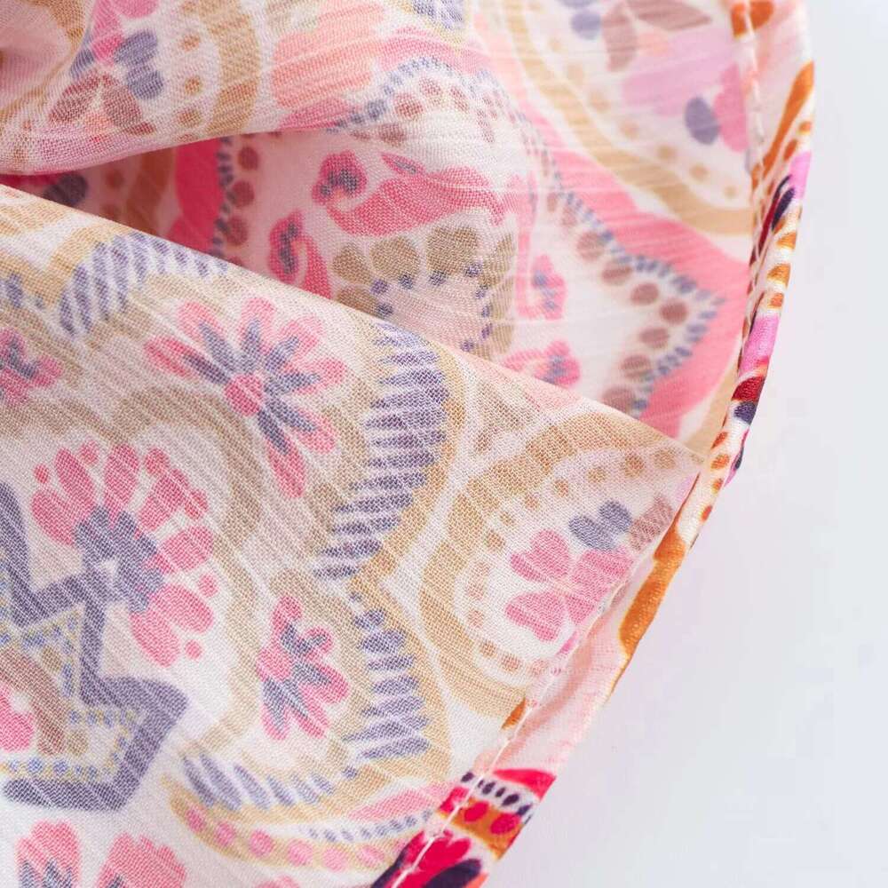 DEEABAE New Spring And Summer Design Niche High-end Retro Floral Long Sleeve With Belt Printed Midi Dress