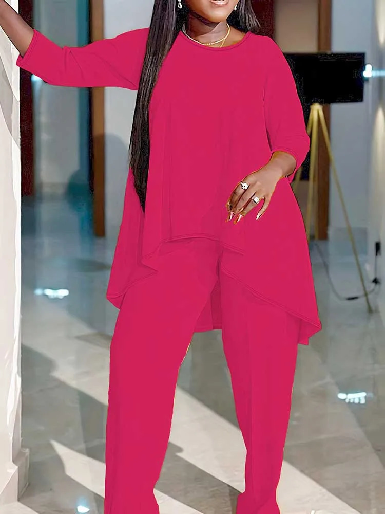 Elegant womens long pants set plus size summer third quarter sleeve top and casual wholesale direct 250506