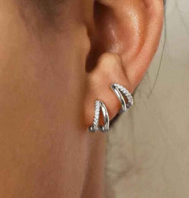 Europe Double Layered Zircon Hoop Earrings For Women Gold Silver Color Personality Punk Earring Party Jewelry Gifts Y250510