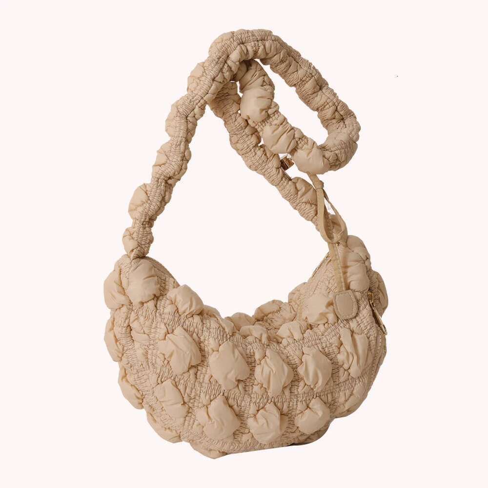 Women Cloud Pleatd Nylon Quilted Crossbody Bag Zipper Solid Color Drawstring Strap Adjustable Female Casual Handbag