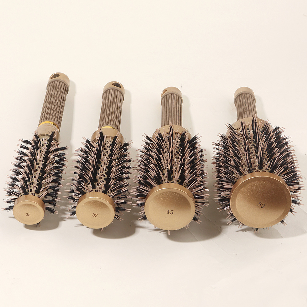 Cylindrical Curling Iron Professional Styling 4-Piece Set with Fur Comb Air Aluminum Tube Comb Ceramic Roller Comb and Hairdressing Comb