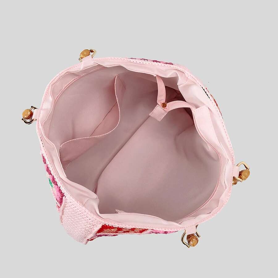 Fashion Granny Square Weave Women Handbags Behemian Knitting Bamboo Handle Large Tote Bag Candy Color Big Female Shopper Purses