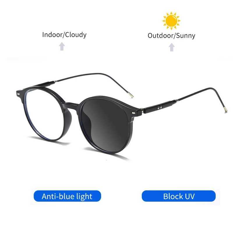 Blue Light Blocking Photochromic Reading Glasses for Men and Women Round Presbyopia Glasses +0.75 +1.0 +1.25 +1.5 +2.0 +2.5 +3.0 W250513