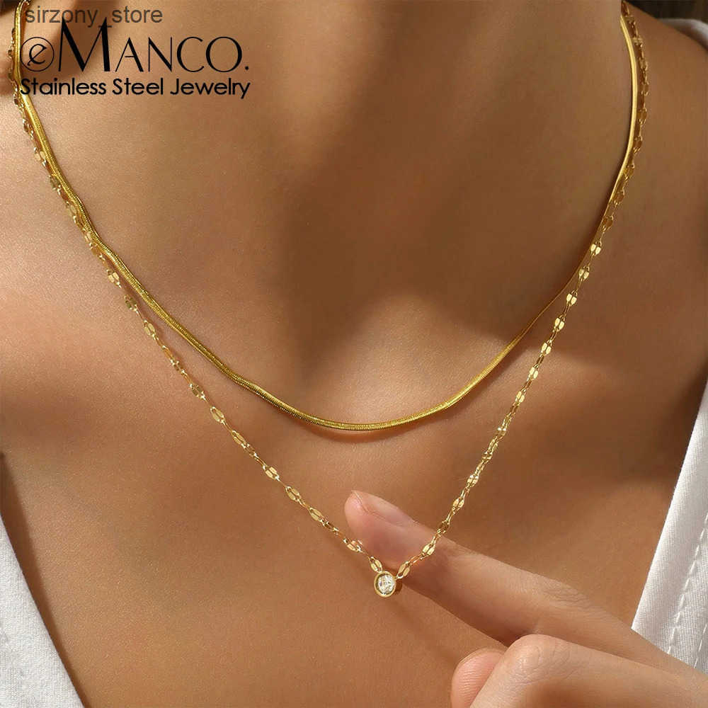 eManco Womens Charming Double Chain Rhinestone Embellished Necklaces Round Snake Chain Stacked Necklace 48 Hours Shipping z250513EWJU