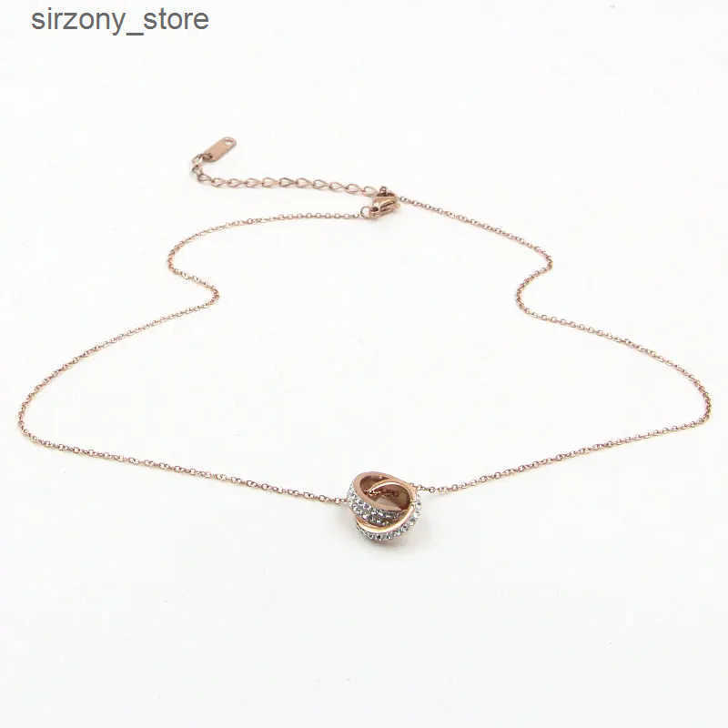 Double Circle Full Zircon Pendant Necklace for Women Love Gift Titanium Steel Gold Color Jewelry Woman Necklace Birthday Gift z250513A03X