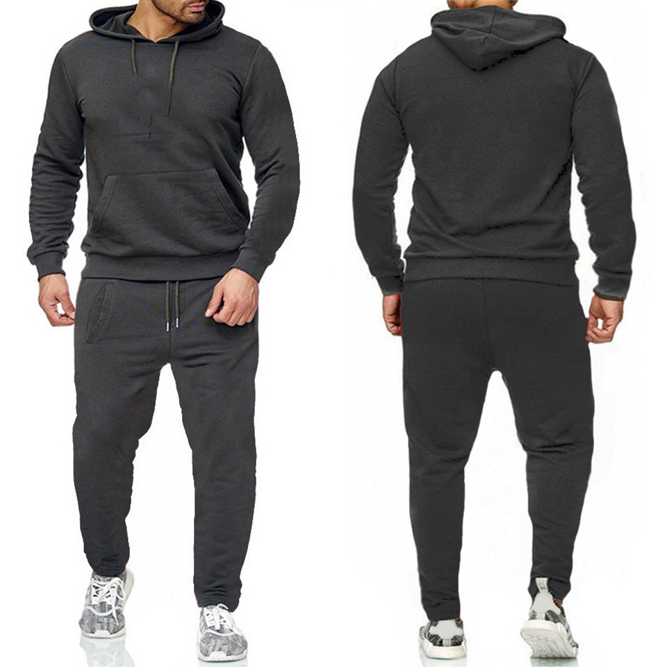 Casual Fashion American Solid Color Cotton Oversized Sweatshirt Men Two Piece Harajuku Joker Slacks Jogging Pants Tracksuits 250213