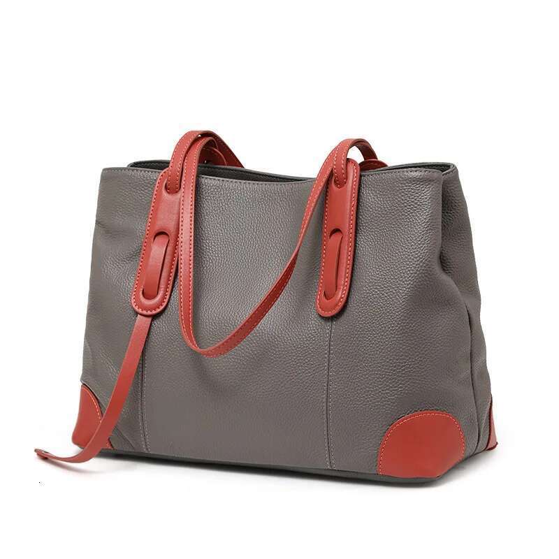 Aidrani Minimalist color blocking women's large capacity underarm shoulder bag, soft cowhide material, gray