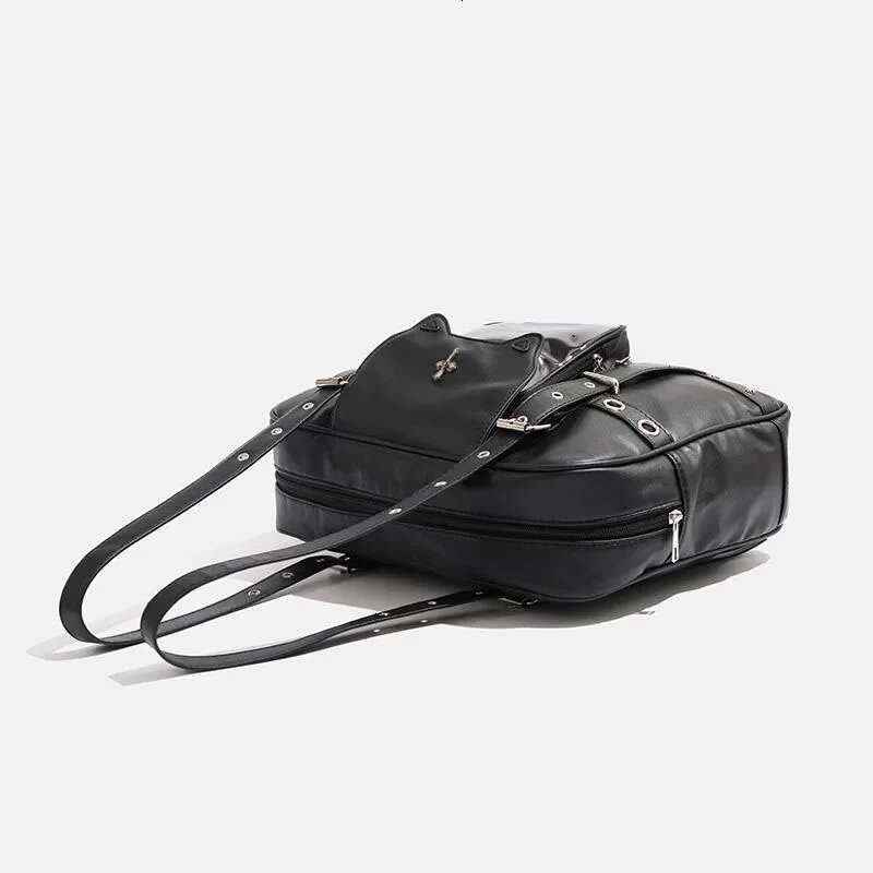 Xiuya Gothic Handbags For Women Black Sweet Lolita Itabag Japanese JK Fashion Pu Leather Large Capacity Y2k Shoulder Bag Ladies