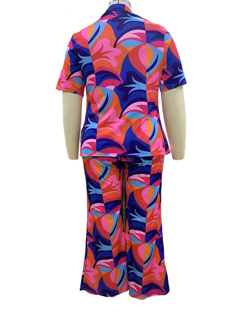 Perl Plus Size Printed Curve Two Piece Set Womens Holiday Single Chest TopPants Street Matching 250506