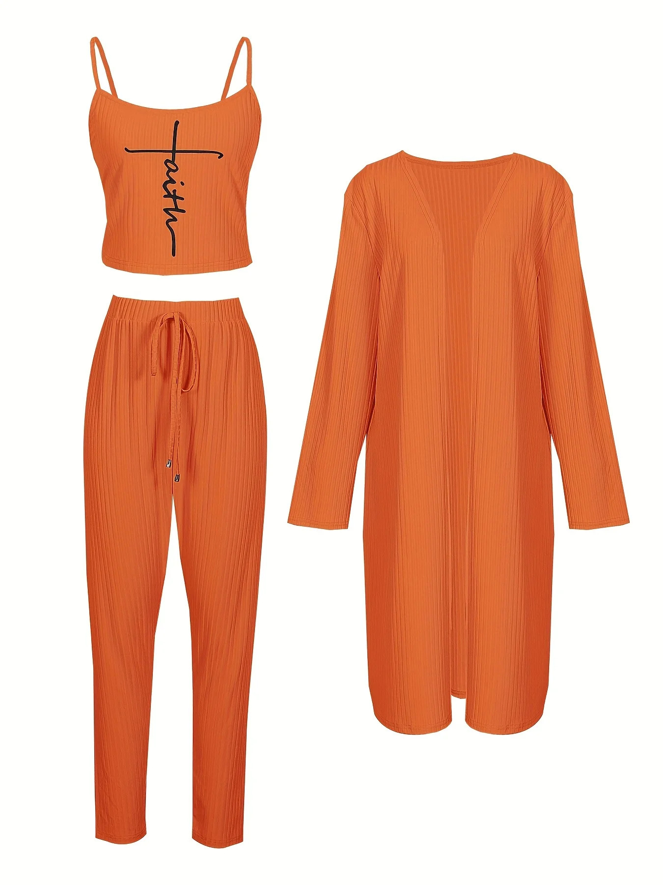 Large orange patch casual print Uneck long sleeved twopiece set suitable for women 250427