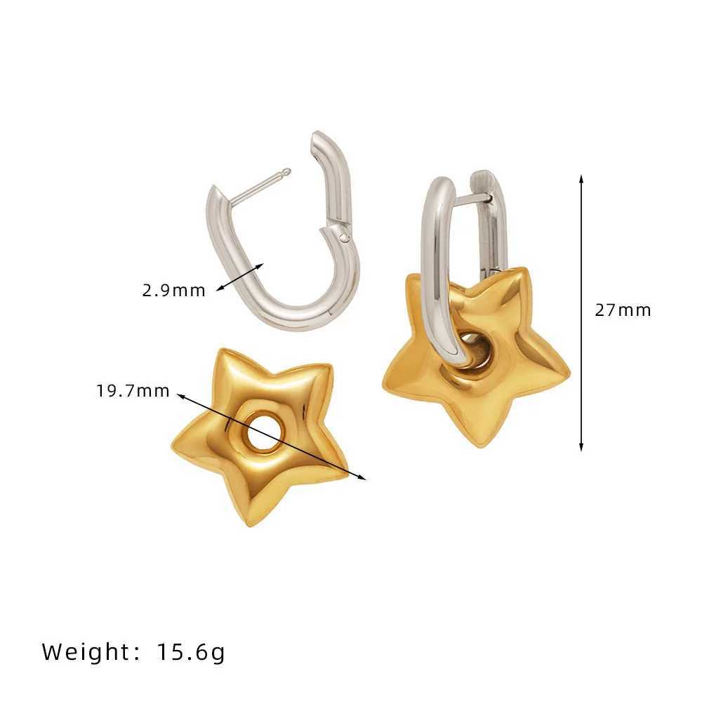 Lucky Star French contrasting stainless steel oval shaped five pointed star earrings long-lasting color Y250510