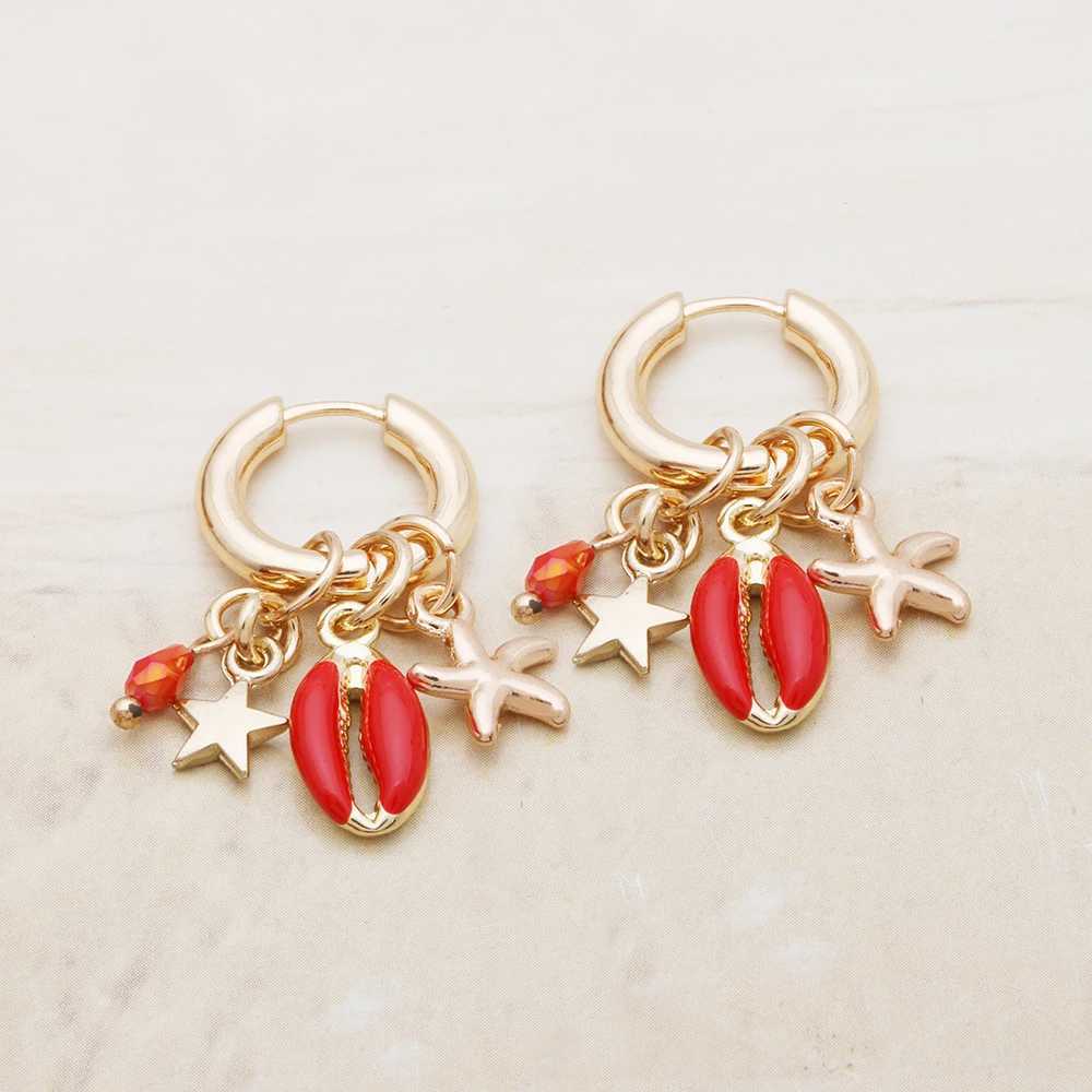 Summer Orange Shell Pendant Earrings For Woman Bohemia Charms Trendy Personality Dangle Hoop Ring Brinco Accessories Jewelry Y250510