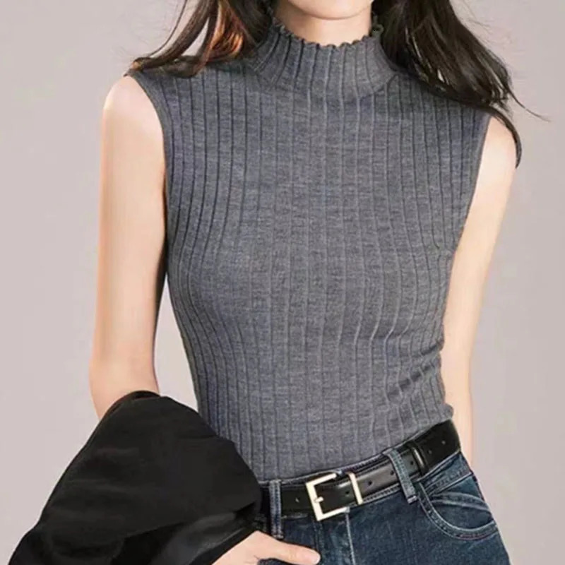 Black Tank Tops Women Sleeveless Knitted TShirts Crop Female Elastic Slim Vests Casual Summer Spring Pullover Camis 250513