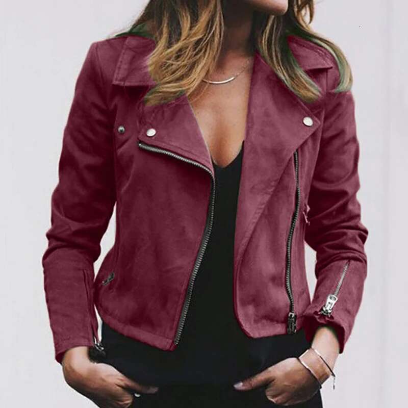 Winter New Womens Leather Ladies Lapel Motor Jacket Coat Zip Biker Short Punk Cropped Top