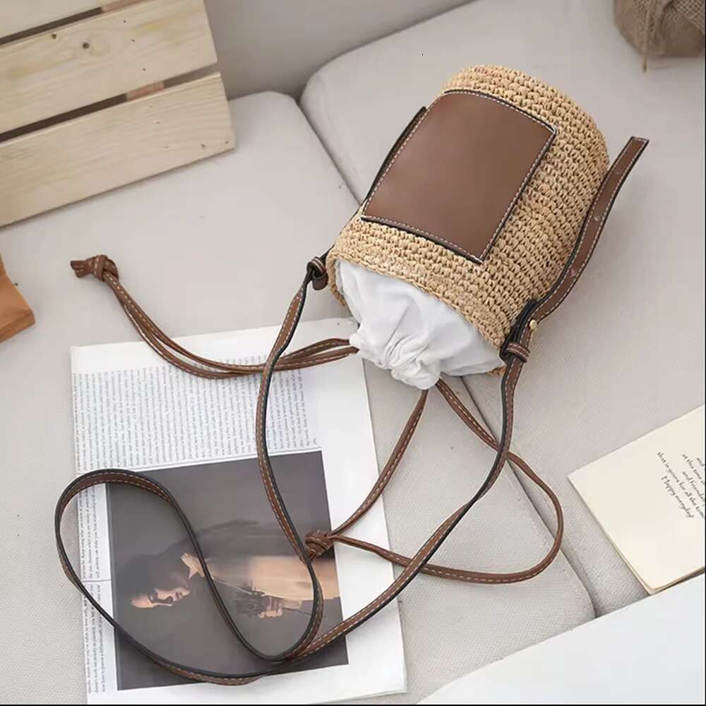 Crochet Oblique Span One Bag Protable Drawstring Handbags Round Rope Woven Women Shoulder Crossbody Bags Holiday Gifts
